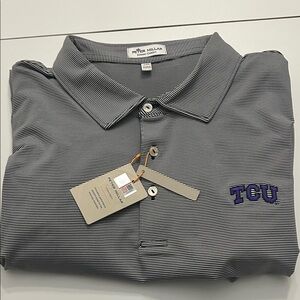 NWT! Peter Millar TCU Men's Black & White Striped Polo Shirt